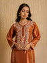 Kajal in Silk Chikankari Kurta Set for Women - Copper Brown
